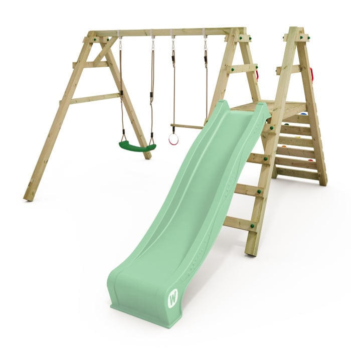 Childrens wooden swing and slide sets clearance